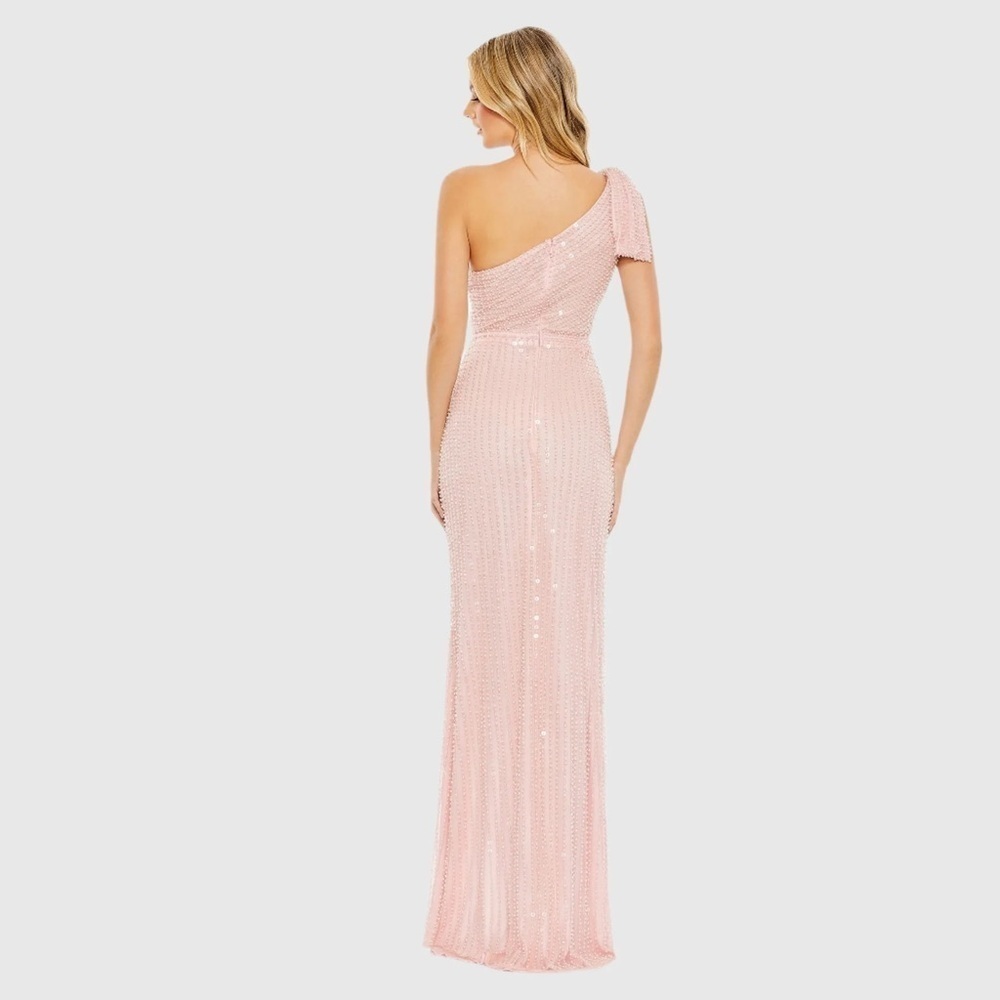 Mac Duggal 93735 Pearl Embellished Soft Tie One Shoulder Gown Pink sz 4 - Picture 4 of 4